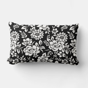Almofada Lombar Travesseiro Preto e Branco Floral