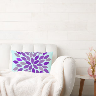Almofada Lombar Travesseiro Roxo e Aqua Starburst Moderno Flor