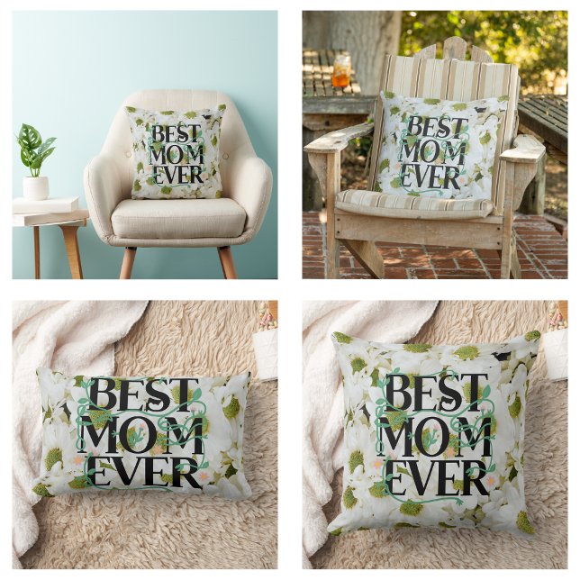 Almofada Lombar Trendy Best Mãe Alguma Vez White Floral Moderna (Trendy Best Mom Ever White Floral Modern Pillow)