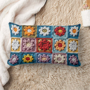 Almofada Lombar Trendy Knit Granny Square Padrão Floral Colorido