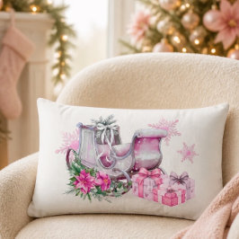 Almofada Lombar Trenó de Natal em Aquarela Rosa