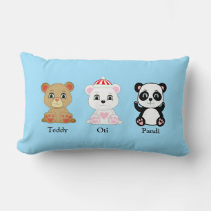 Almofada Lombar Três desenhos animados de urso fofos em Azul Colum