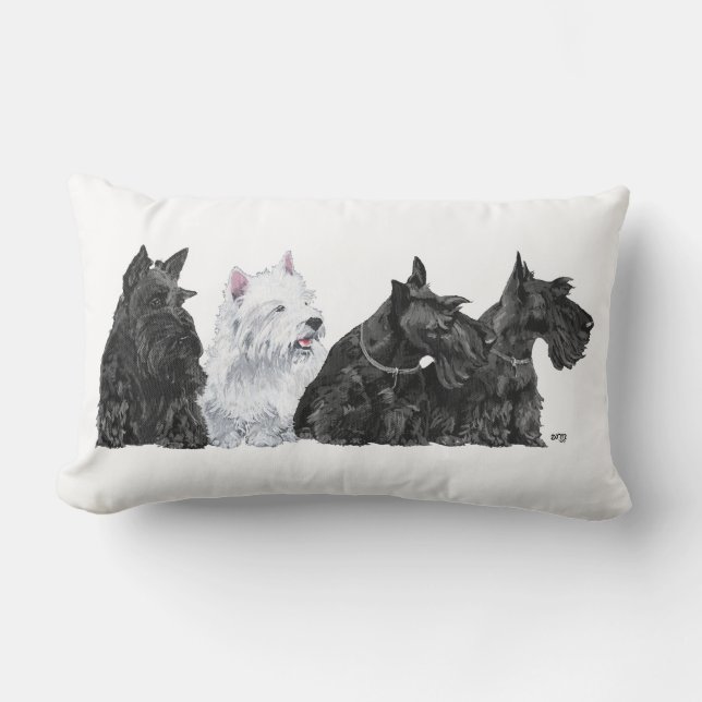 Almofada Lombar Três Scotties e um Westie (Frente)