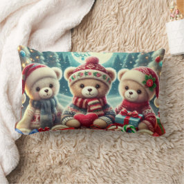 Almofada Lombar Três Ursos de Teddy Bonitos Feliz Natal