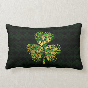 Almofada Lombar Trevo irlandês decorativo - ouro e verde do trevo