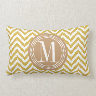 Almofada Lombar Tribal asteca bege Dourado de Chevron