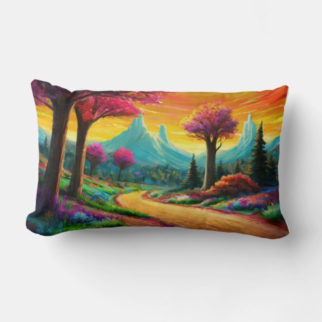 Almofada Lombar Trilha Colorida de Montanha (Frente)