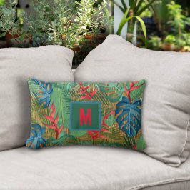 Almofada Lombar Tropical Monogramada no Wicker Impressão