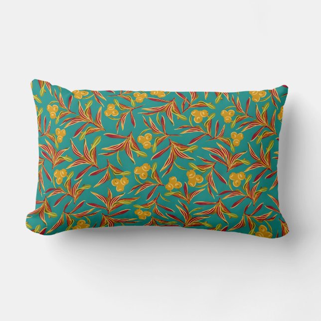 Almofada Lombar Tropical Pattern with Red and Yellow Leaves (Frente)