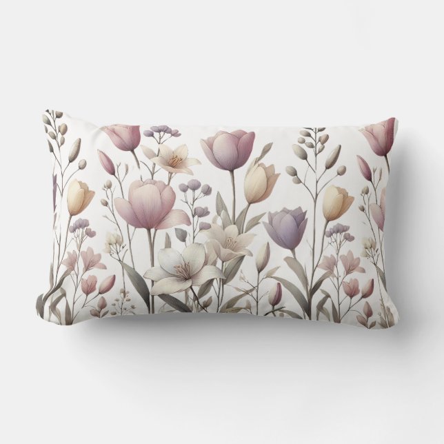 Almofada Lombar Tulip e Lily Soft Padrão Floral (Frente)