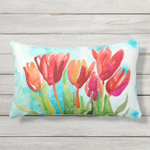 Almofada Lombar Tulipa Vermelha de Aquarela no Travesseiro decorat