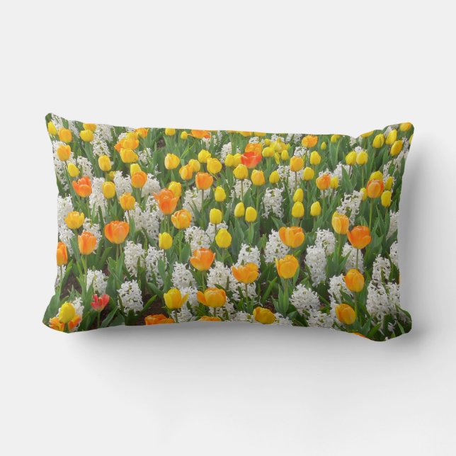 ALMOFADA LOMBAR "TULIPS MARIGOLD & YELLOW COM HACINITOS BRANCOS" (Verso)