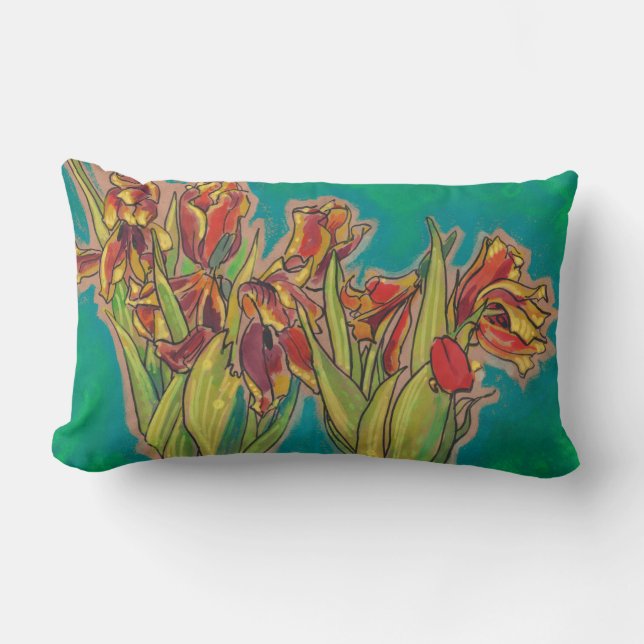 Almofada Lombar Tulips Sketch Blooming Flowers Arte Floral (Frente)
