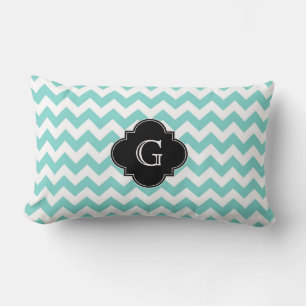 Almofada Lombar Turq / Aqua Wht Chevron Preto Quatrefoil Monogram