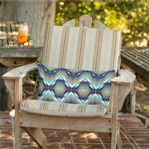 Almofada Lombar Turquesa Azul Escuro Terracotta Arte Tribal Negra