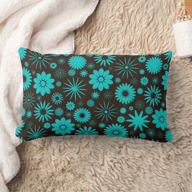 Almofada Lombar Turquesa Socialita e Padrão Floral Brown (Cobertor)