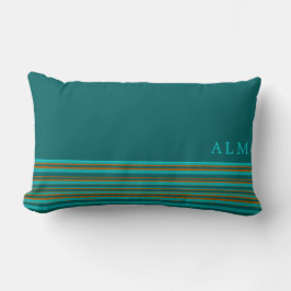 Almofada Lombar Turquesa Teal Monogramada e Faixa Laranja