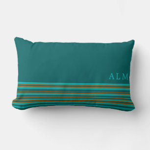 Almofada Lombar Turquesa Teal Monogramada e Faixa Laranja