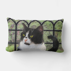 Almofada Lombar Tuxedo Cat em Pintura de Janela Arte Animal Origin