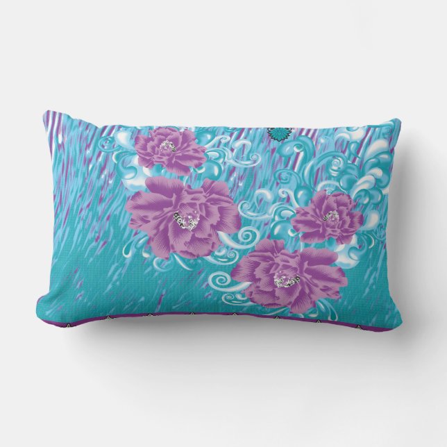 Almofada Lombar Um design têxtil vibrante com roxo e turq (Frente)