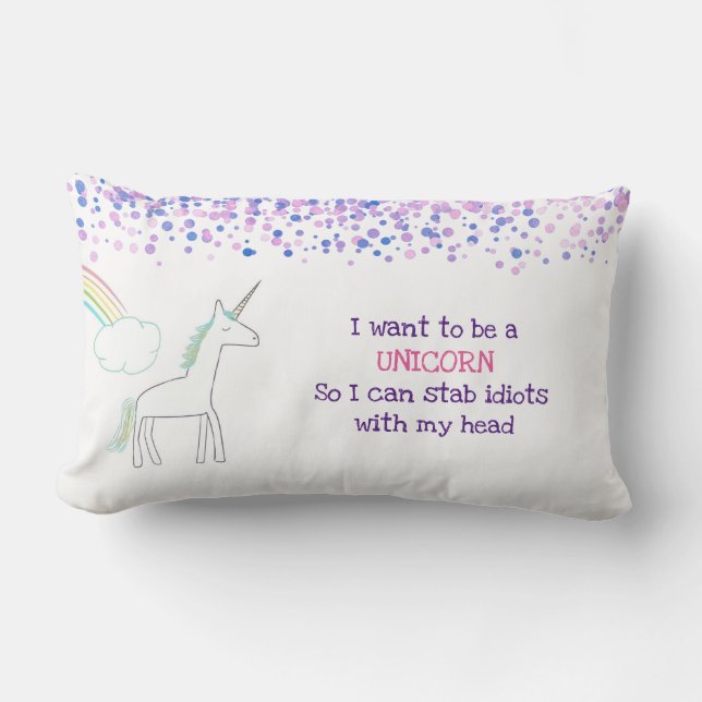 Almofada Lombar Unicórnio com Arco-Íris e Confetti Engraçado Dizen (Frente)