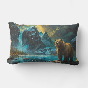 Almofada Lombar Urso Cinza e Arte em Cascata