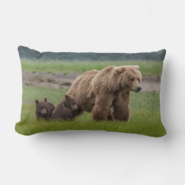 Almofada Lombar Urso Pardo Mãe com Filhotes Gêmeos (Frente)