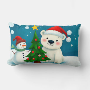 Almofada Lombar Urso Polar e Boneco de Neve Celebrando o Natal