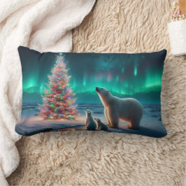Almofada Lombar Urso Polar Mãe Cubs Árvore De Natal Aurora Boreali