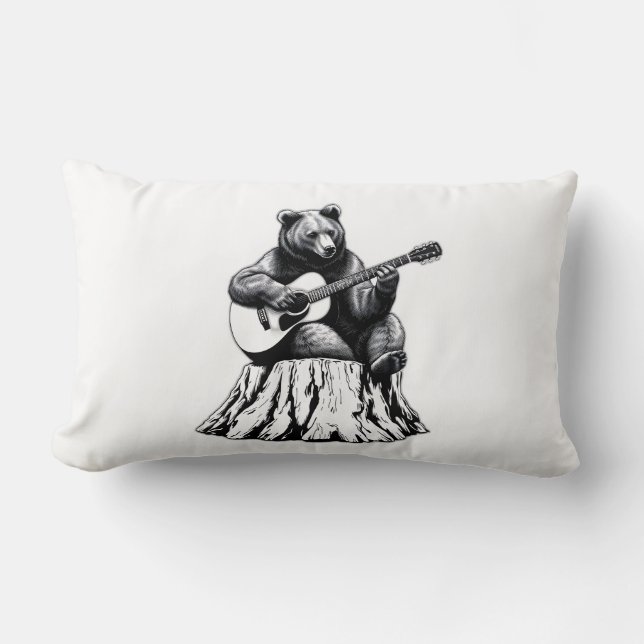 Almofada Lombar Urso Tocando Travesseiro decorativo Retangular de  (Frente)