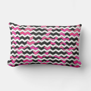 Almofada Lombar Vaca Chevron, rosa quente e Impressão preto
