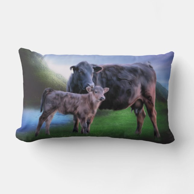 Almofada Lombar Vaca e Bezerro Black Angus (Frente)
