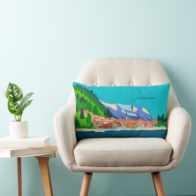 Almofada Lombar Varenna Lake Como Itália Ilustração Viagem (Cadeira)