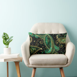 Almofada Lombar VERDE ESCURO & Dourado VISUAL COM GLITTER TEMA IRL