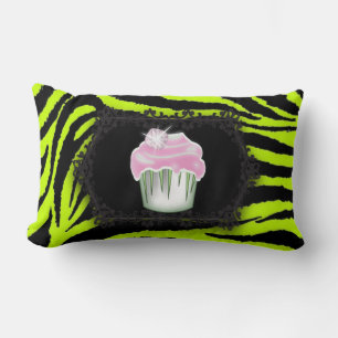 Almofada Lombar Verde limão zebra impressão rosa Cupcake cor-de-ro