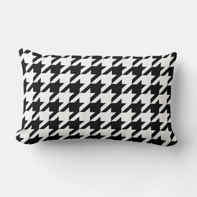 Almofada Lombar Verificação de houndstooth Clássico Branco Preto (Frente)