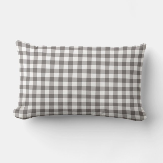 Almofada Lombar Verificado o padrão Gingham da cinza (Frente)