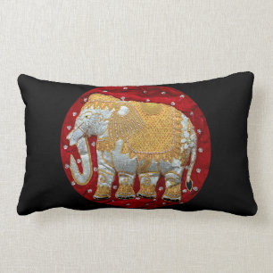 Almofada Lombar Vermelho Embellished e ouro do elefante indiano