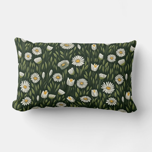 Almofada Lombar Vibrant Daisy Pattern with Lush Green Accents (Frente)