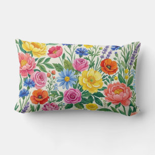 Almofada Lombar Vibrant Wildflower Meadow Botanical Garden Print