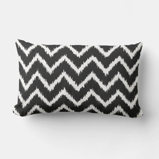 Almofada Lombar Vigas de Ikat - preto e branco (Frente)