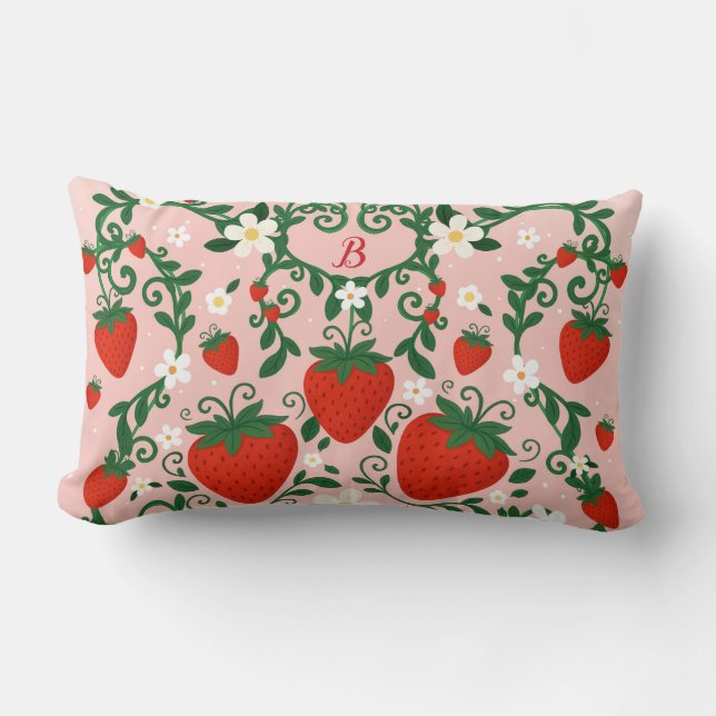 Almofada Lombar Vinhas Florais Rosa e Vermelho Morango Fofo (Frente)
