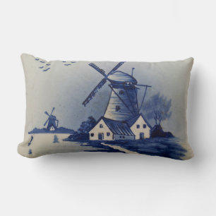 Almofada Lombar Vintage Blue White Delft Windmill