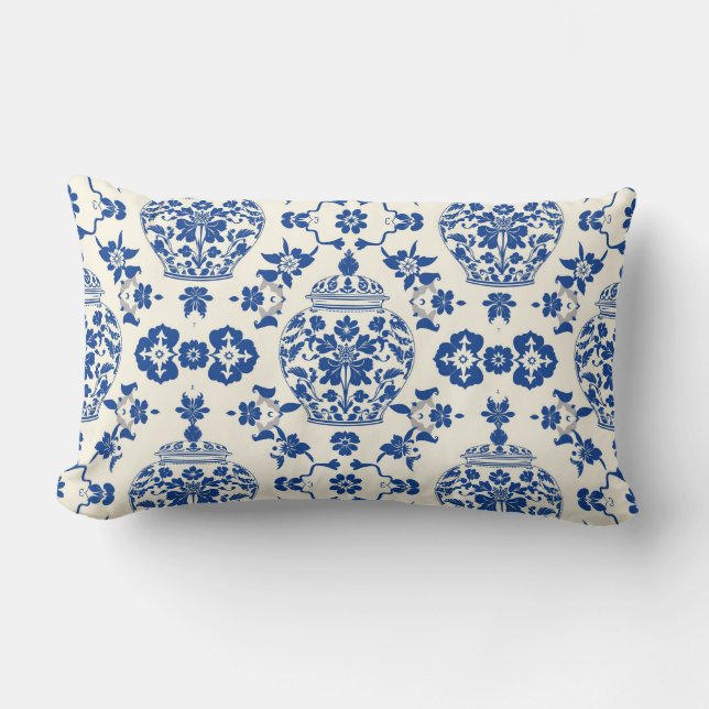 Almofada Lombar Vintage Chinoiserie Floral Ginger Jar (Frente)
