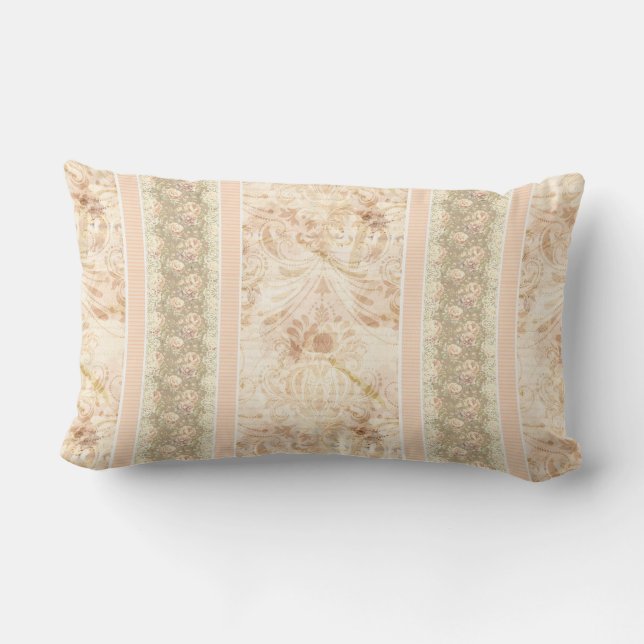Almofada Lombar Vintage Desbotado Damasco Floral Script  (Verso)