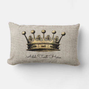 Almofada Lombar Vintage Dourado Crown Personated Text Home Decor