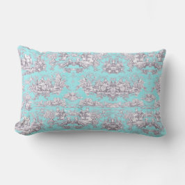 Almofada Lombar Vintage floral aqua azul toile de jouy