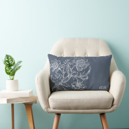 Almofada Lombar Vintage Floral Blue Cinza Lumbar Travesseiro