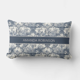 Almofada Lombar Vintage floral damask Blue toile de jouy monograma