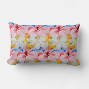 Almofada Lombar Vintage Hibiscus Plumeria Amarelo-Rosa